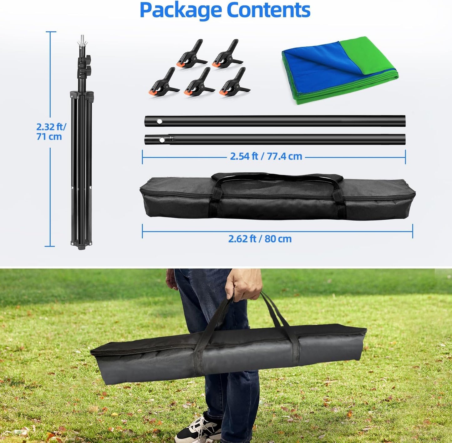 Blue Green Screen Backdrop Kit, 2-In-1 6.5X5 Ft Green Screen Stand for Streaming, Blue Greenscreen Background with Adjustable Photo Backdrop Stand for Photography, Zoom with Case&Clips