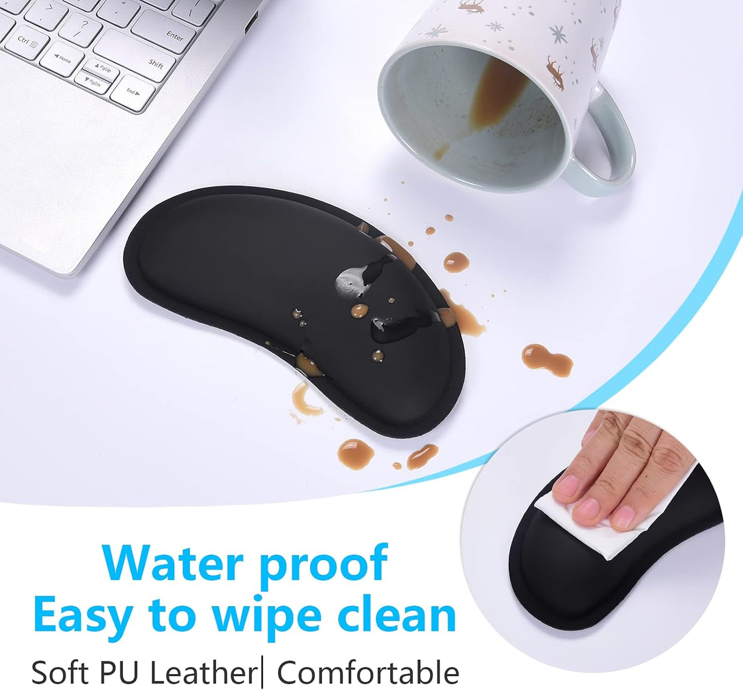 Mouse Wrist Rest, Ergonomic Memory Foam Mouse Wrist for Computer Desk Mats Support, PU Leather Hand Rest Pad Cushion for Gaming, Laptop, Men, Women, Pain Relief & Easy Typing, Black