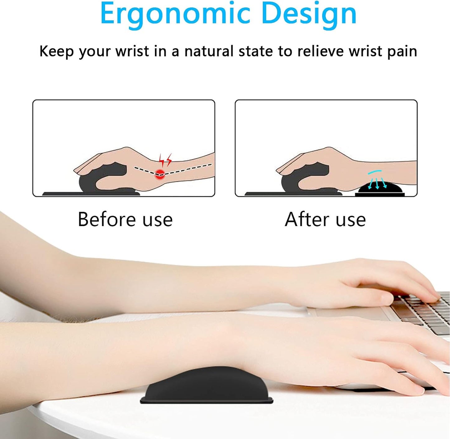 Mouse Wrist Rest, Ergonomic Memory Foam Mouse Wrist for Computer Desk Mats Support, PU Leather Hand Rest Pad Cushion for Gaming, Laptop, Men, Women, Pain Relief & Easy Typing, Black