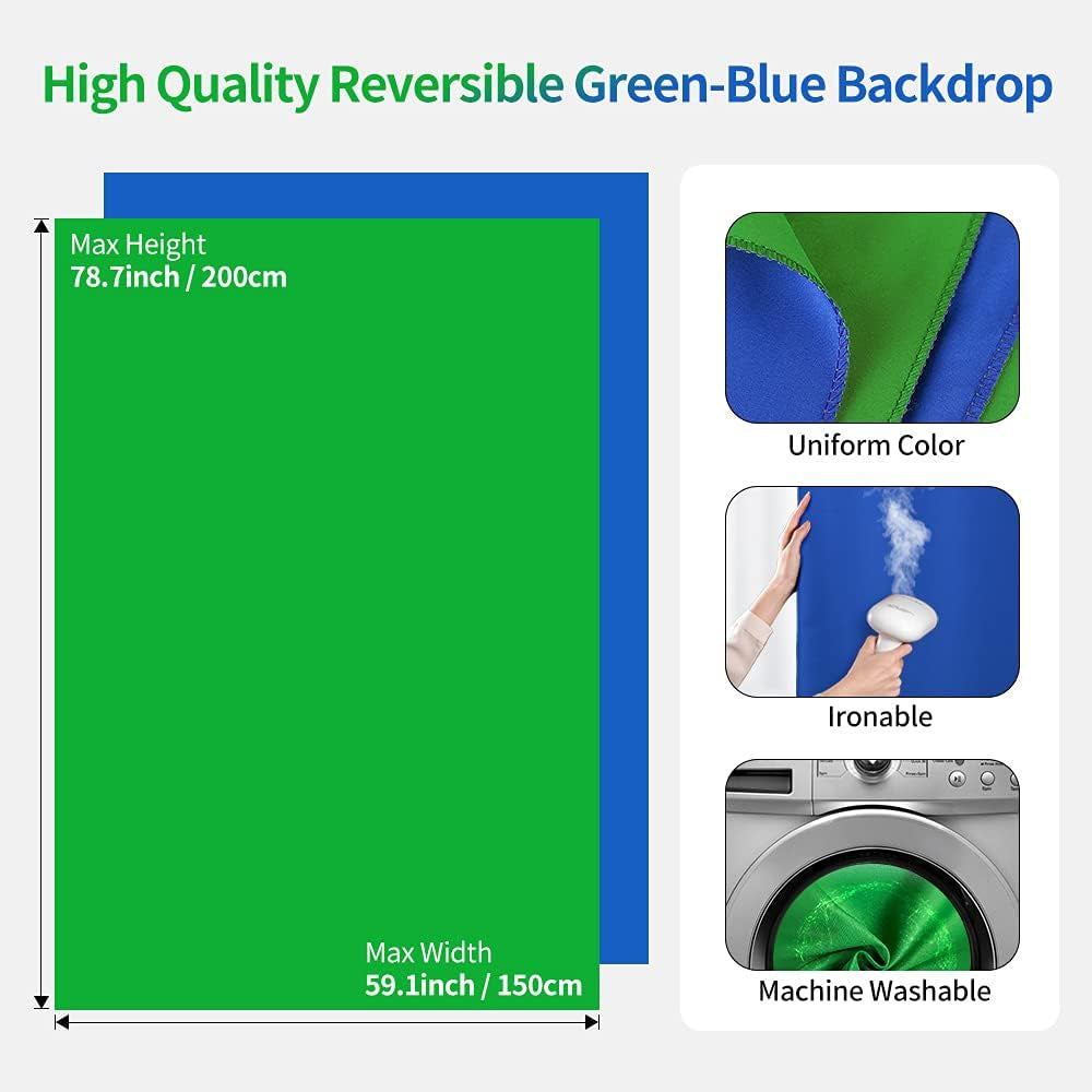 Blue Green Screen Backdrop Kit,  2-In-1 6.5X5 Ft Green Screen Stand for Streaming, Blue Greenscreen Background with Adjustable Photo Backdrop Stand for Photography, Zoom with Case&Clips