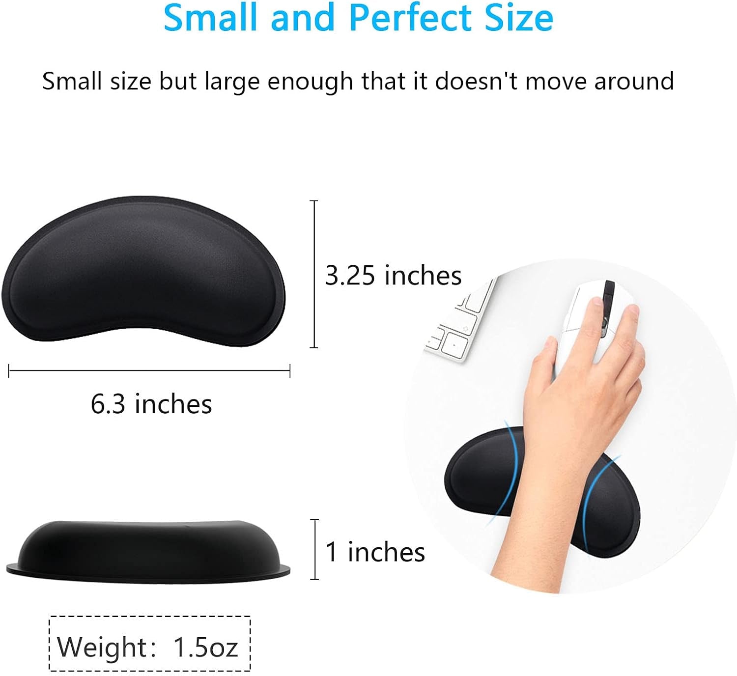 Mouse Wrist Rest, Ergonomic Memory Foam Mouse Wrist for Computer Desk Mats Support, PU Leather Hand Rest Pad Cushion for Gaming, Laptop, Men, Women, Pain Relief & Easy Typing, Black