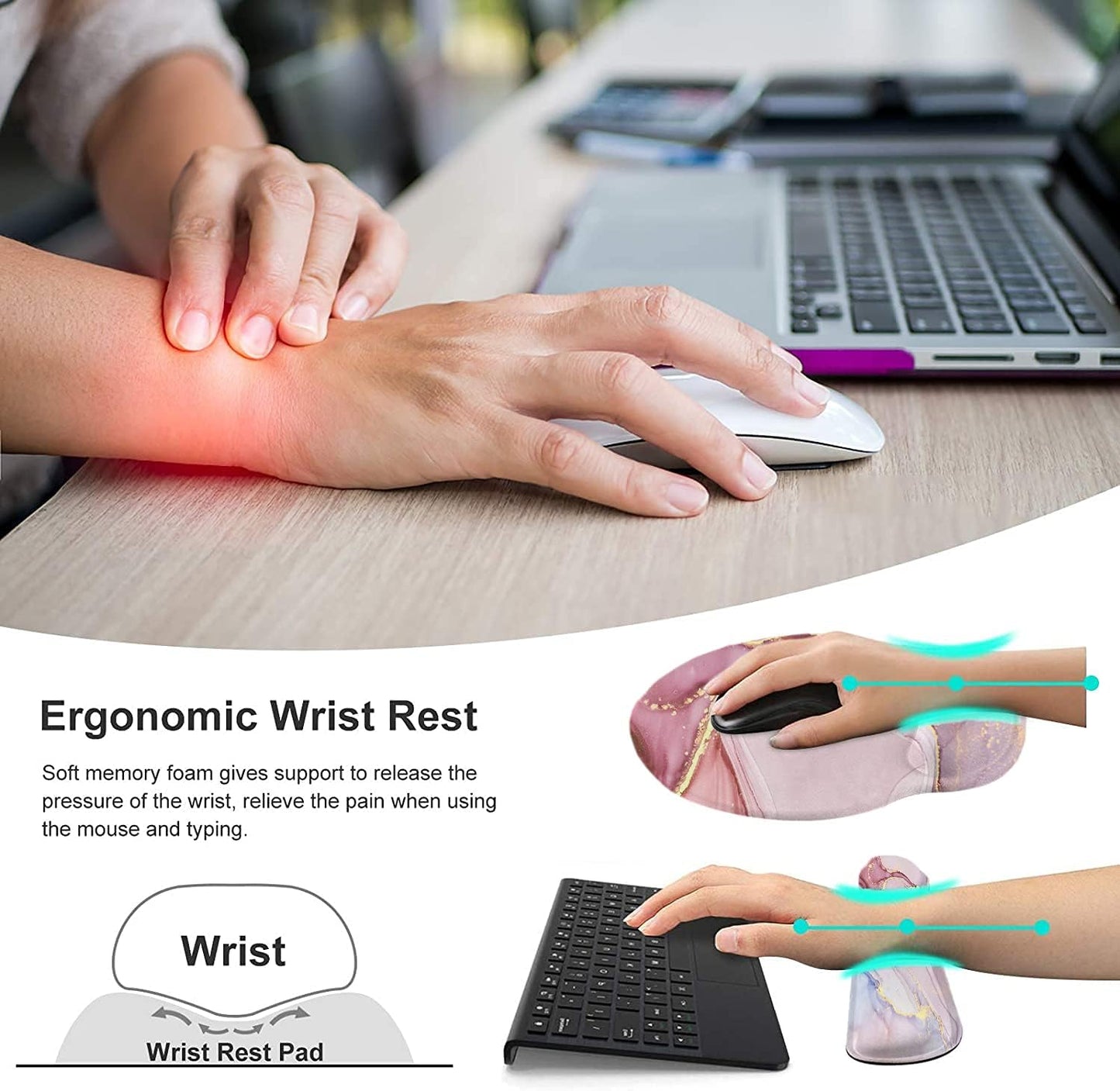 Mouse Pad with Wrist Rest, 3-In-1 Gaming Mouse Pad, Keyboard Wrist Rest, Ergonomic Memory Foam Mousepad with Wrist Support for Computer Keyboard