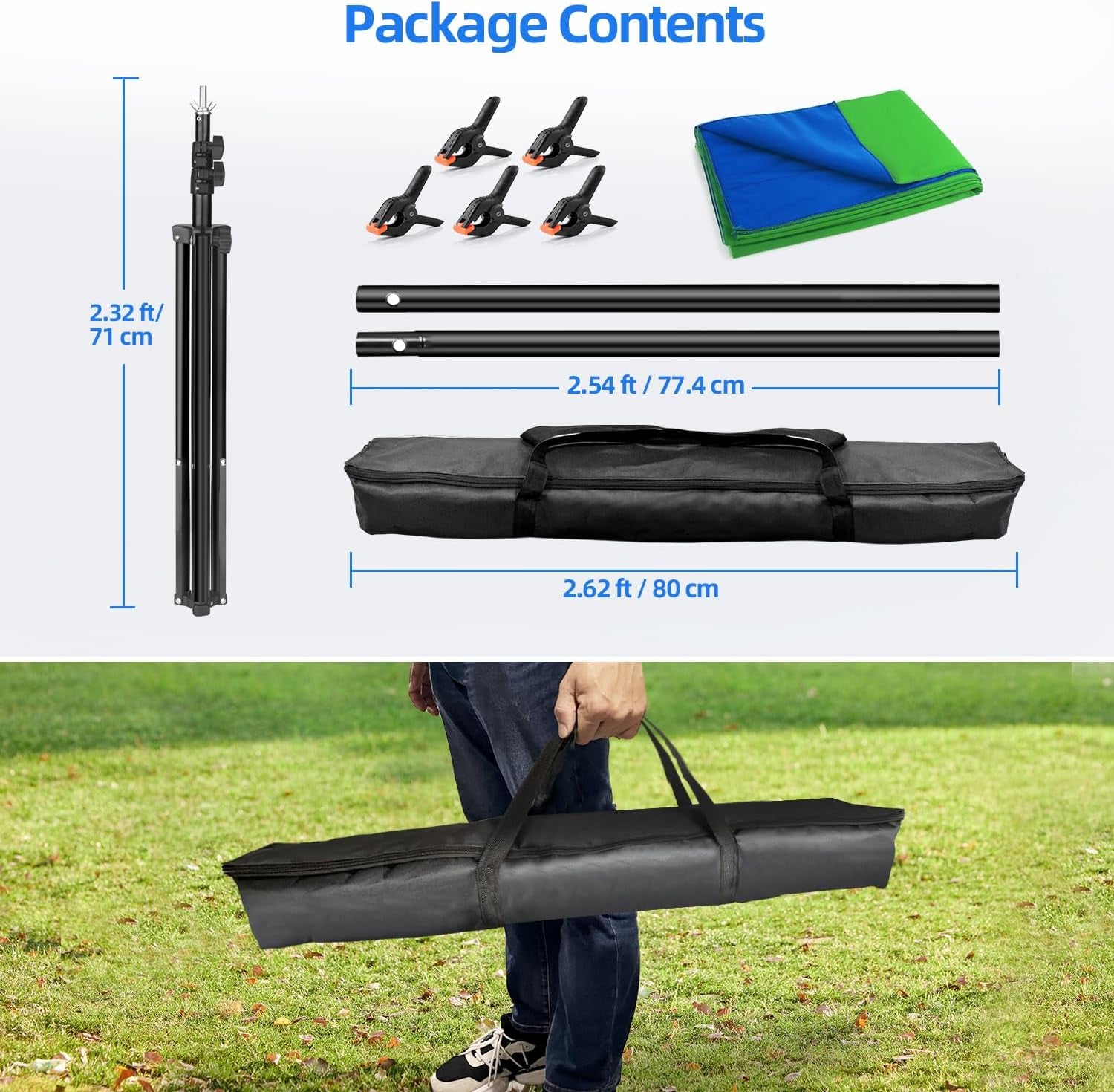 Blue Green Screen Backdrop Kit,  2-In-1 6.5X5 Ft Green Screen Stand for Streaming, Blue Greenscreen Background with Adjustable Photo Backdrop Stand for Photography, Zoom with Case&Clips
