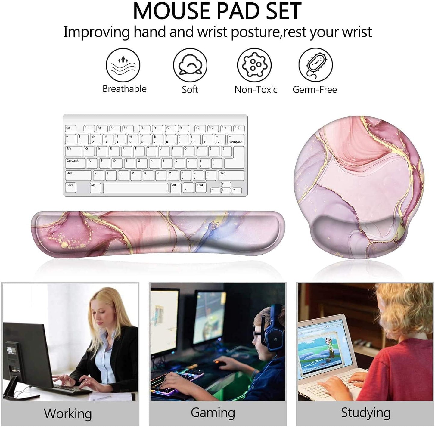 Mouse Pad with Wrist Rest, 3-In-1 Gaming Mouse Pad, Keyboard Wrist Rest, Ergonomic Memory Foam Mousepad with Wrist Support for Computer Keyboard
