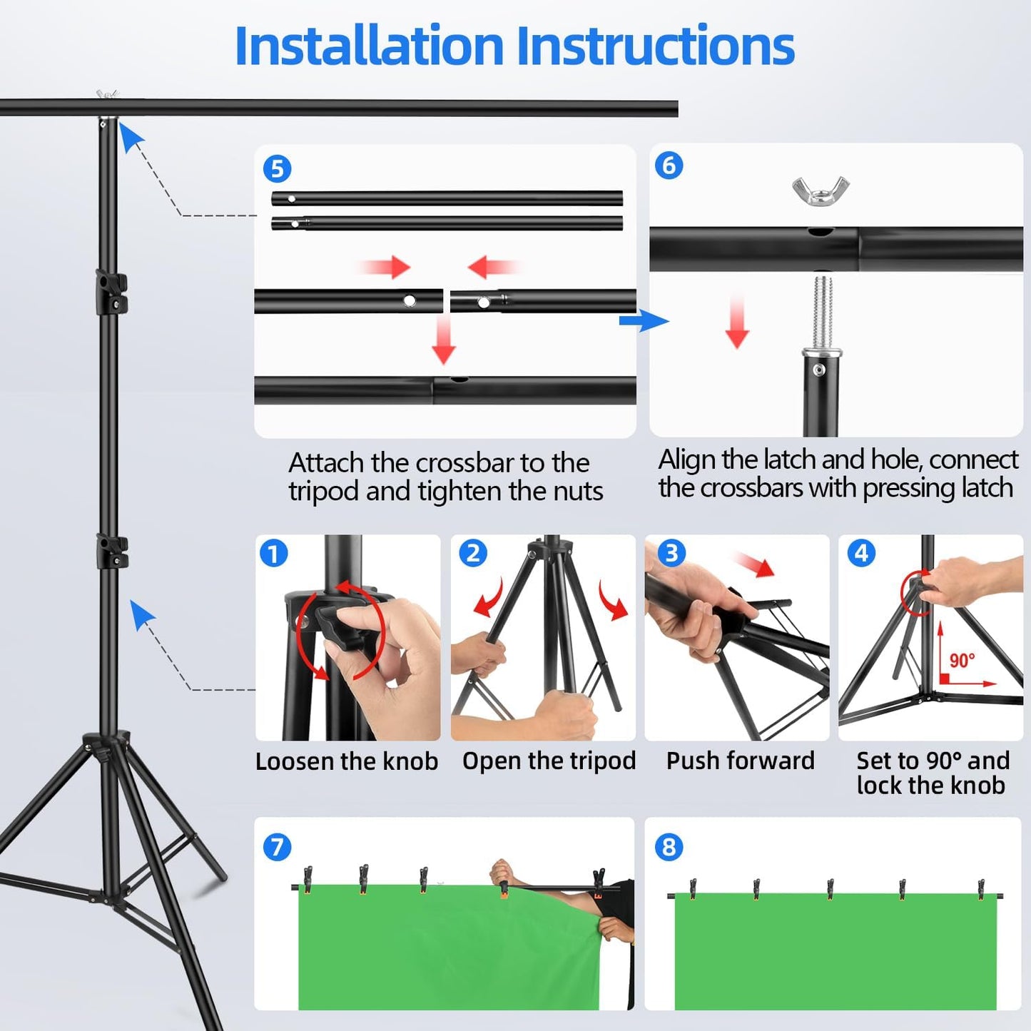 Blue Green Screen Backdrop Kit,  2-In-1 6.5X5 Ft Green Screen Stand for Streaming, Blue Greenscreen Background with Adjustable Photo Backdrop Stand for Photography, Zoom with Case&Clips