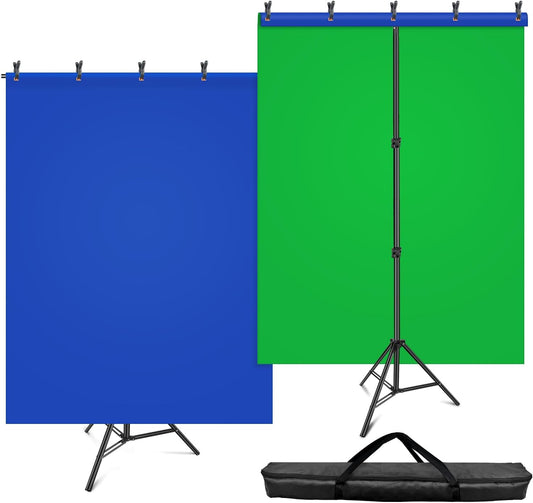 Blue Green Screen Backdrop Kit,  2-In-1 6.5X5 Ft Green Screen Stand for Streaming, Blue Greenscreen Background with Adjustable Photo Backdrop Stand for Photography, Zoom with Case&Clips