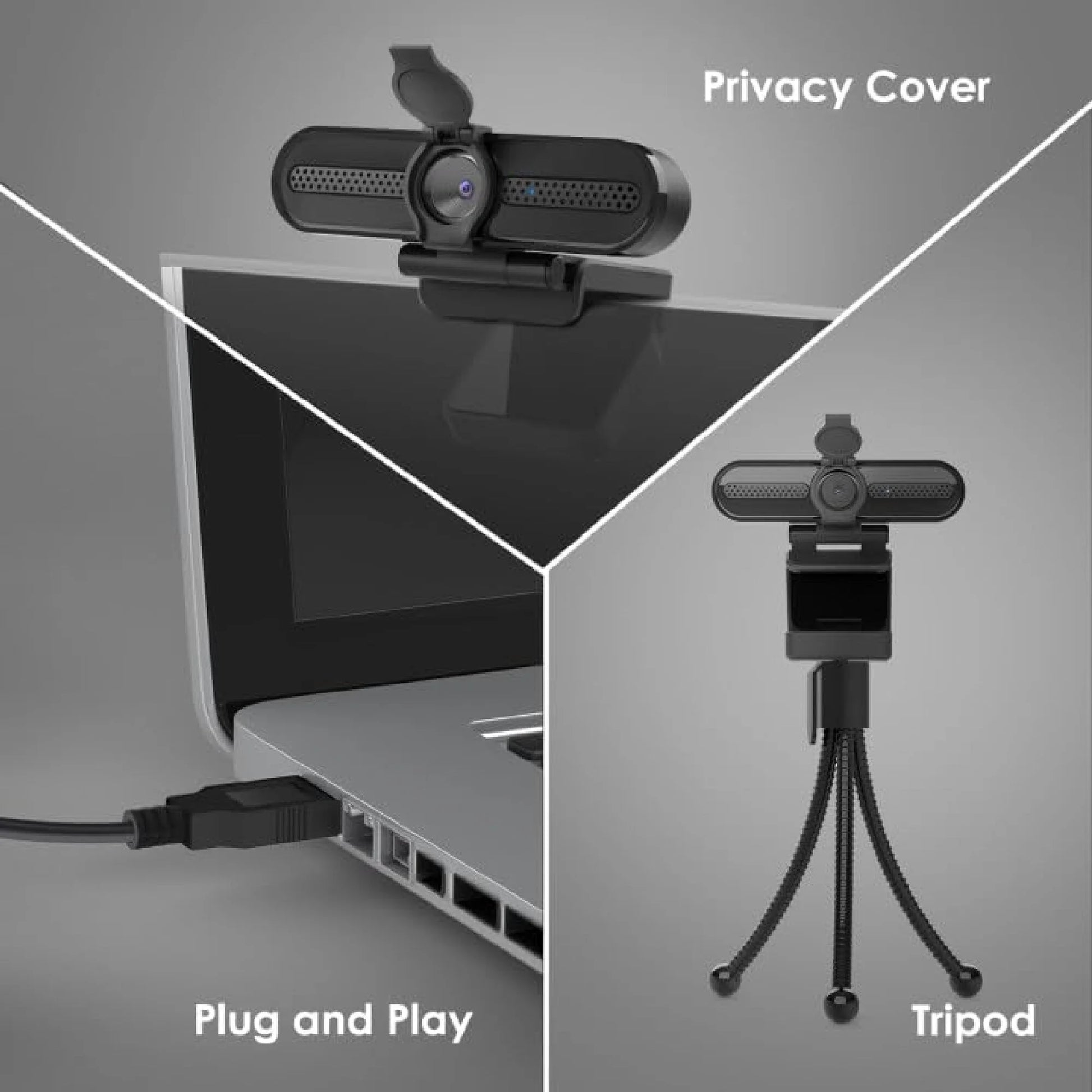 2K/1080P USB Webcam with Dual Microphones for Laptop Conferencing and Streaming, Autofocus Feature