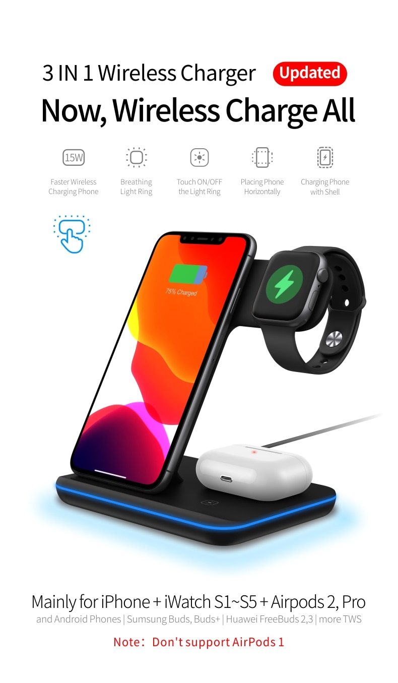 Ninja 15W 3 in 1 Fast Wireless Charging Station for Mobile Streamers